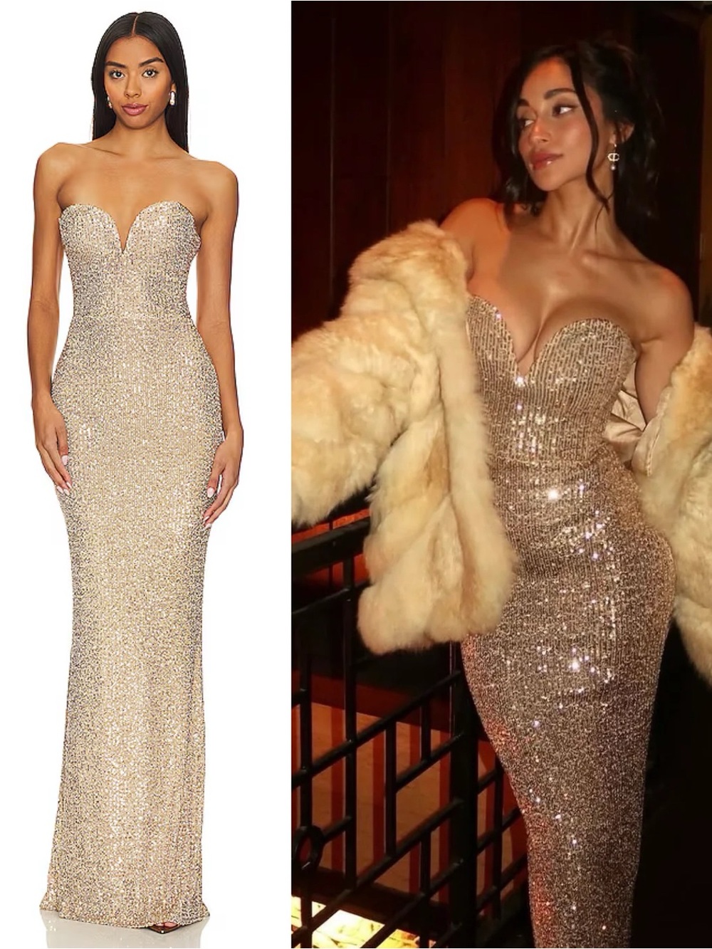 NEW NWT Nookie Lumiere Strapless Maxi Gown In Gold Sequins